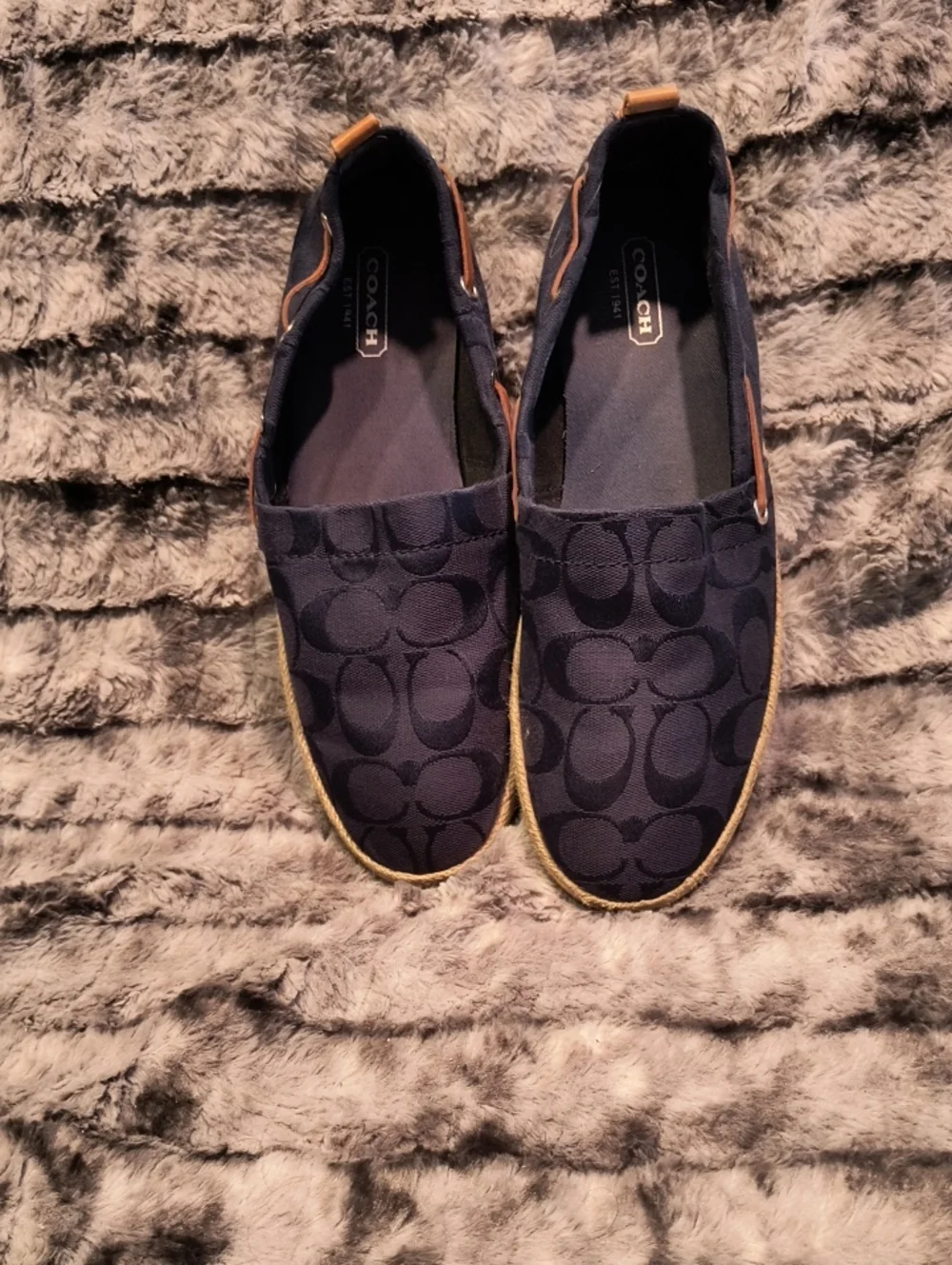 Coach Navy Signature Canvas Slip-On Espadrilles Womans